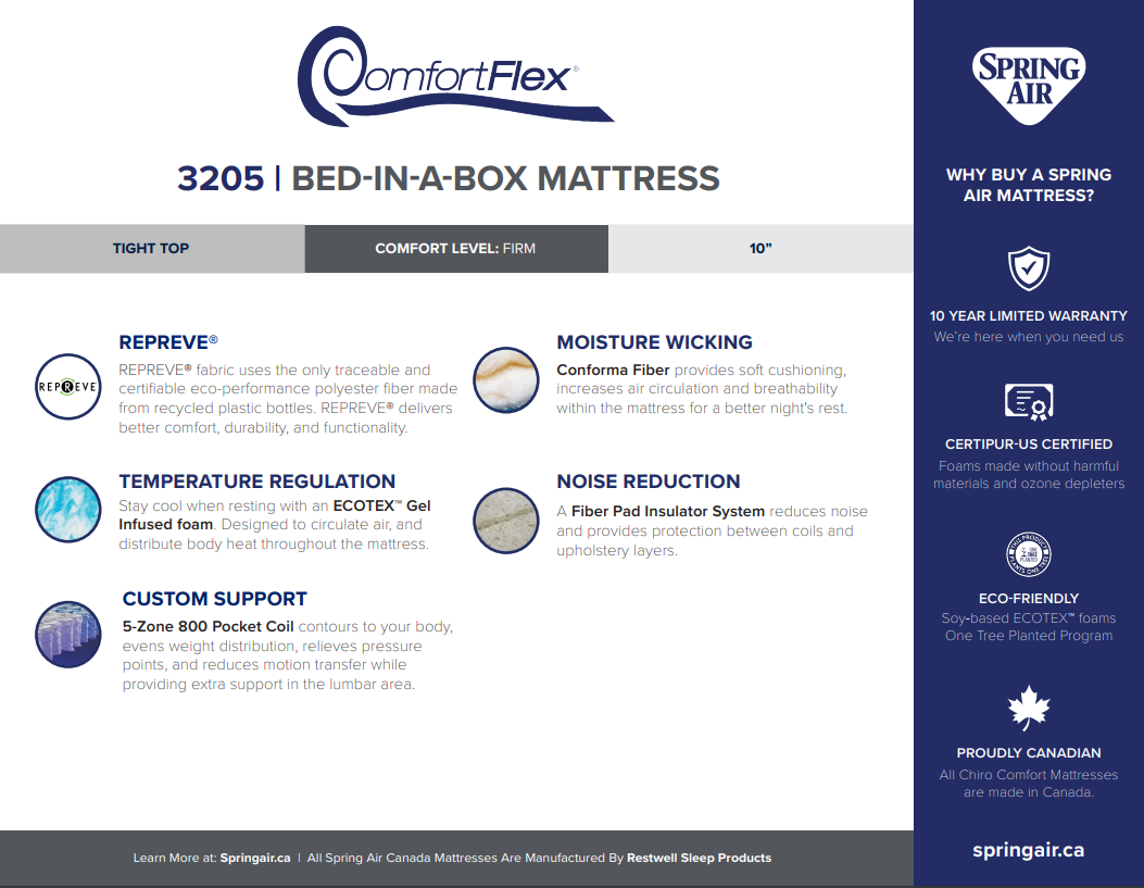 Spring Air Comfort Flex Firm (Bed in Box) | Canadian Made Mattress