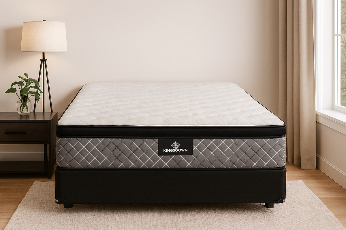 Kingsdown mattress displayed in a bright bedroom