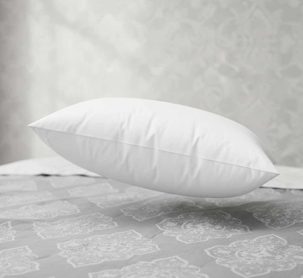 White pillow on a textured gray surface
