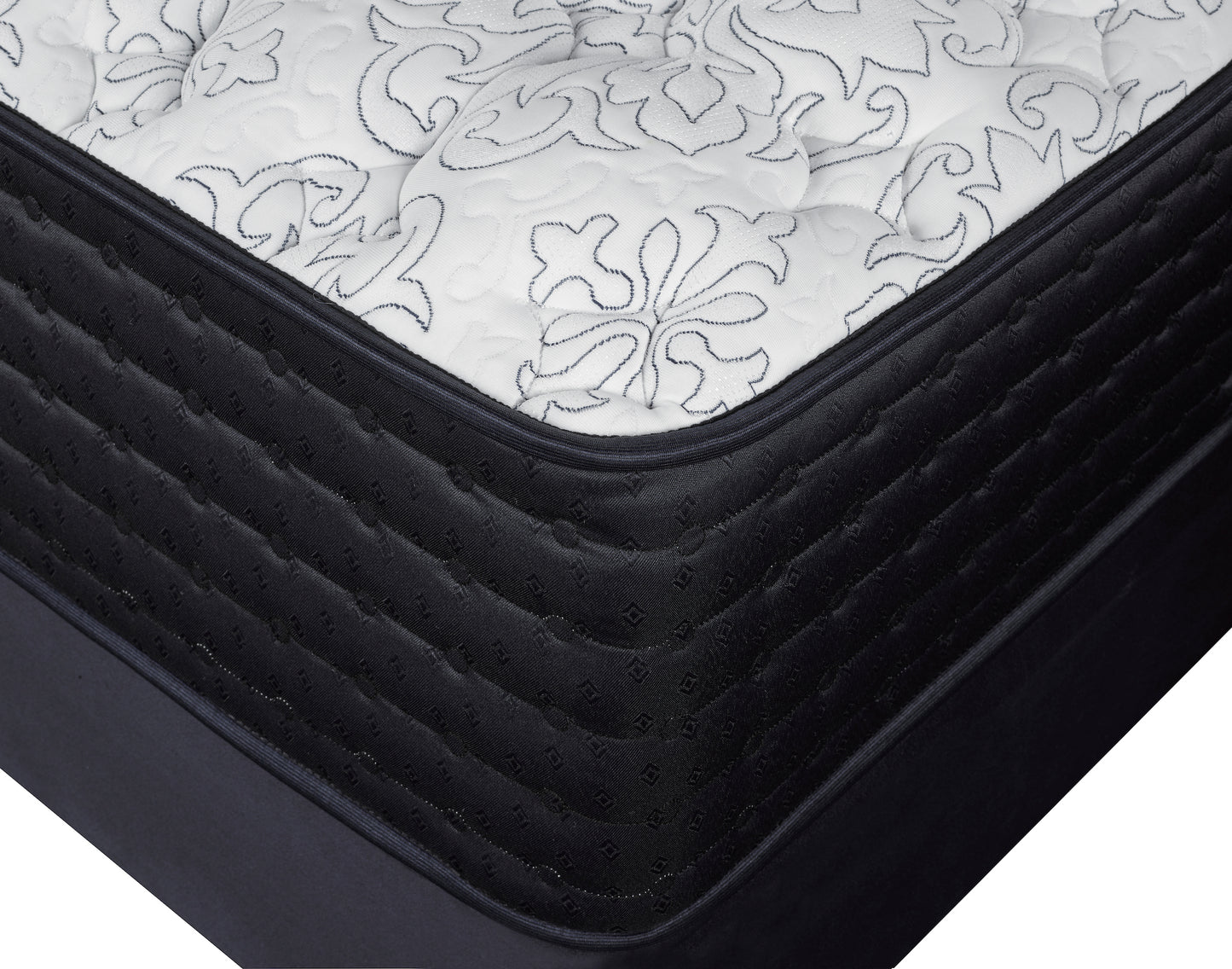 Close-up of a mattress with a floral pattern on a white background