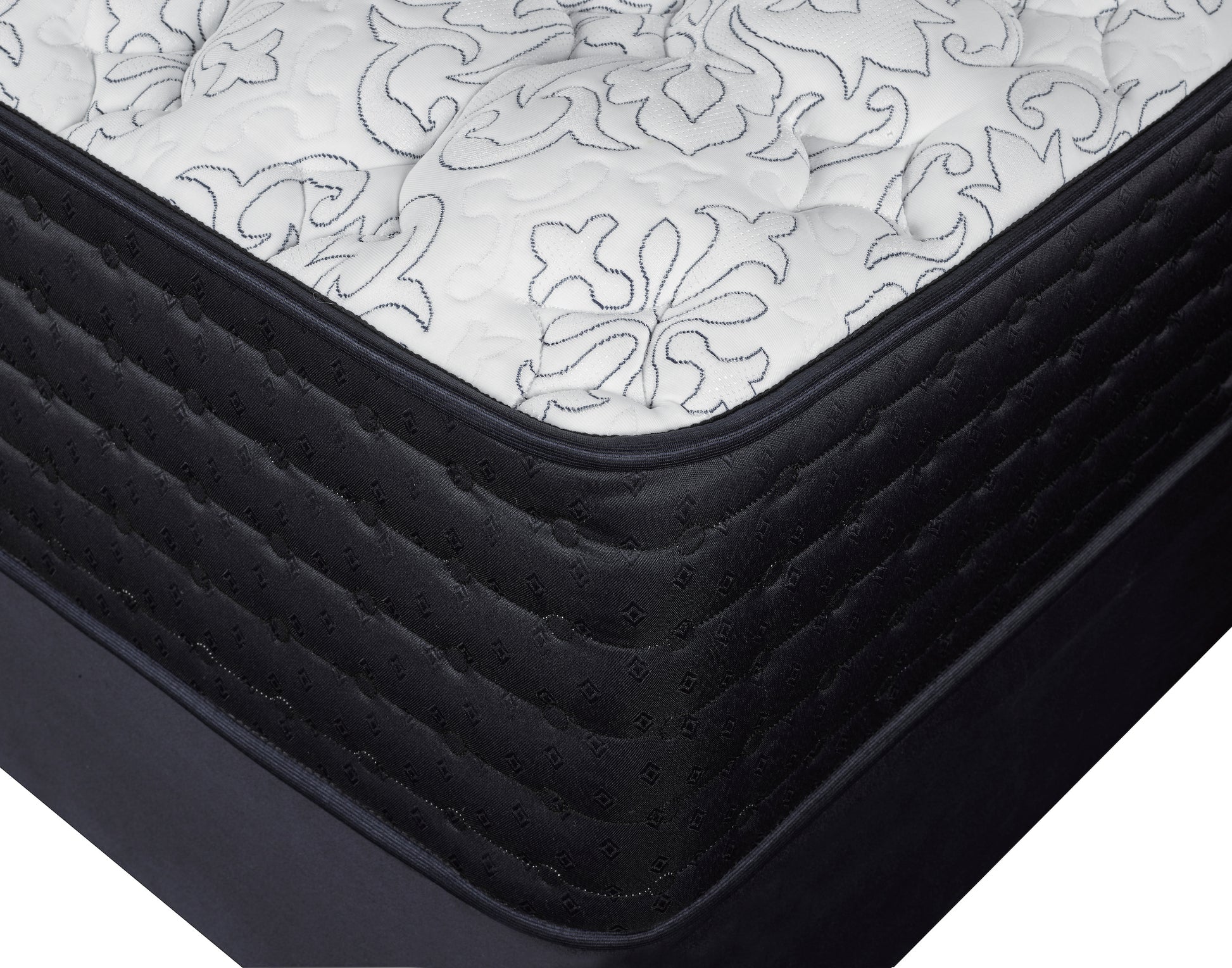 Close-up of a mattress with a floral pattern on a white background