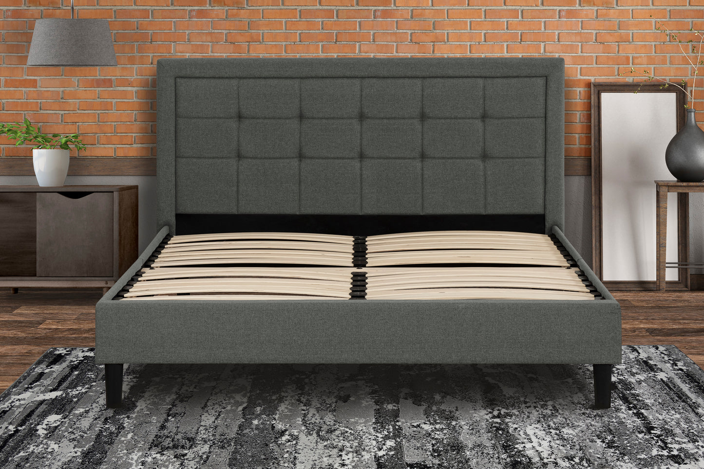[CLEARANCE] Idalia Upholstered Platform Bed – Charcoal