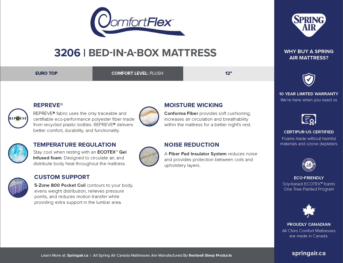 Spring Air Comfort Flex 12" Plush Pillow Top (Bed in Box) Sleep Shop