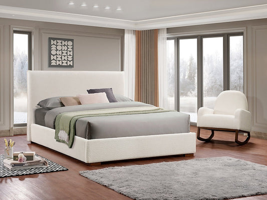 IFDC Modern Platform Bed - Beige Boucle Fabric