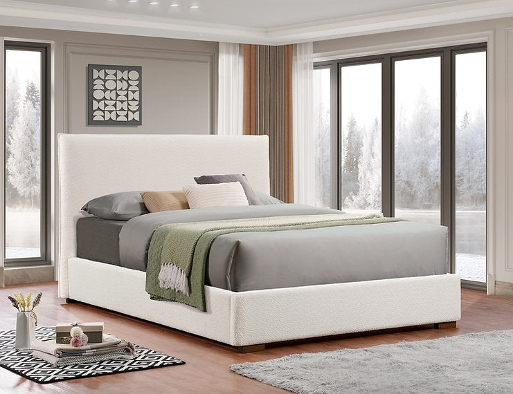 IFDC Modern Platform Bed - Beige Boucle Fabric