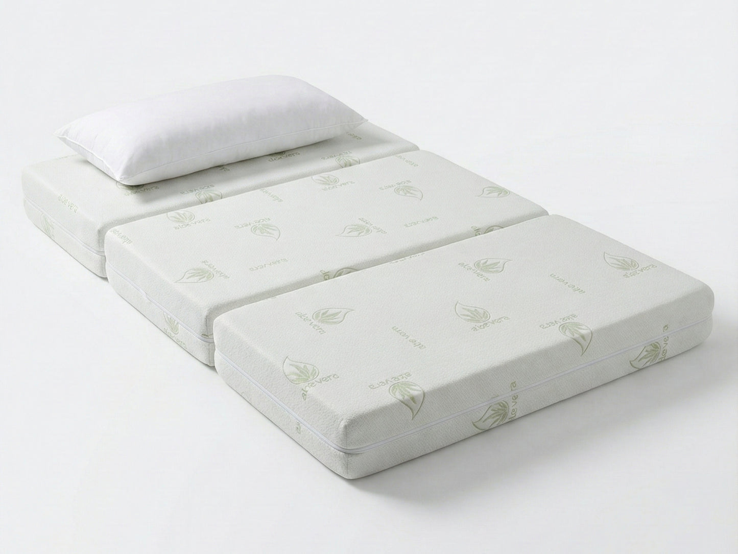 Tri-fold Mattress with a pillow on a white background