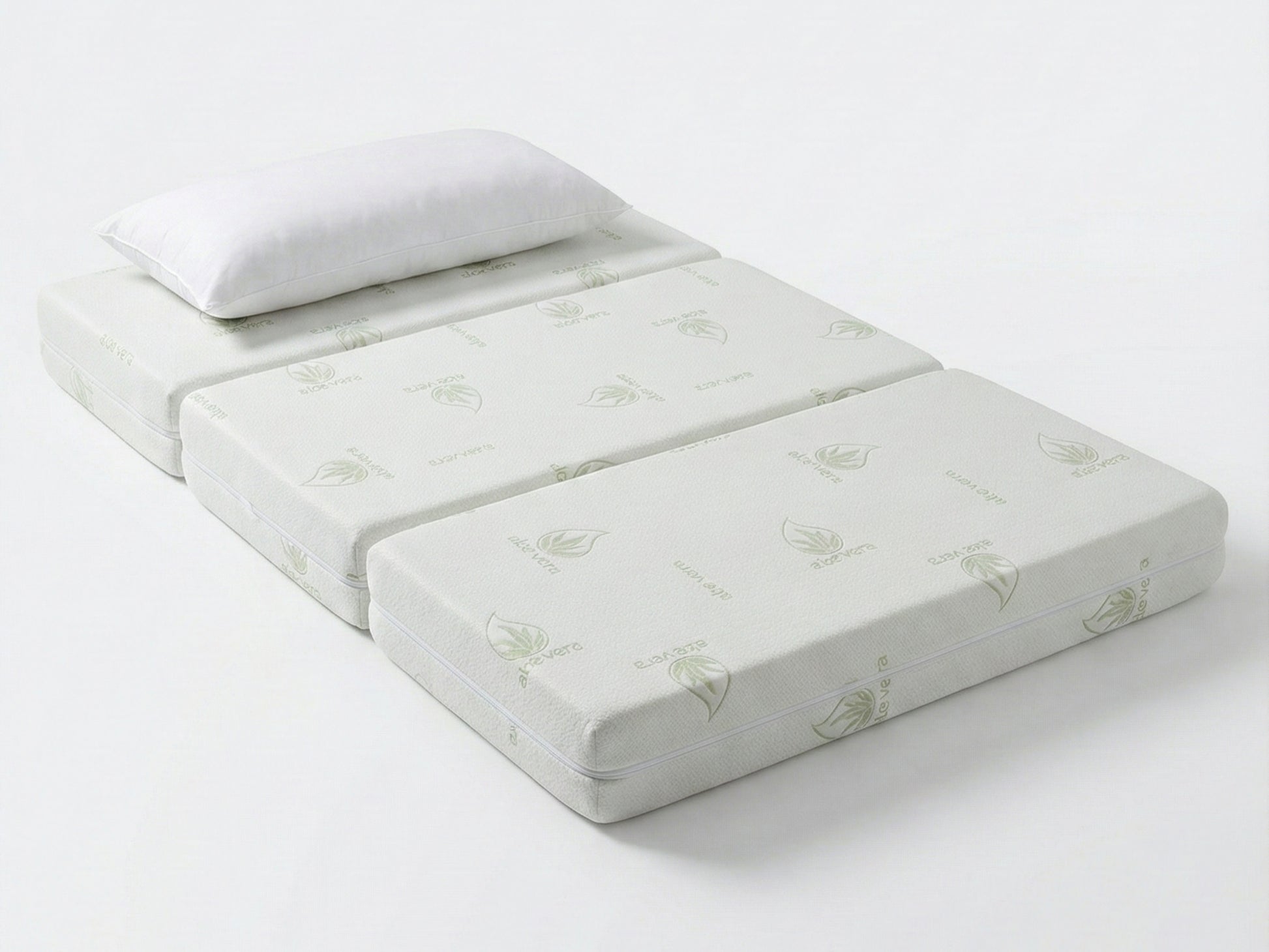 Tri-fold Mattress with a pillow on a white background