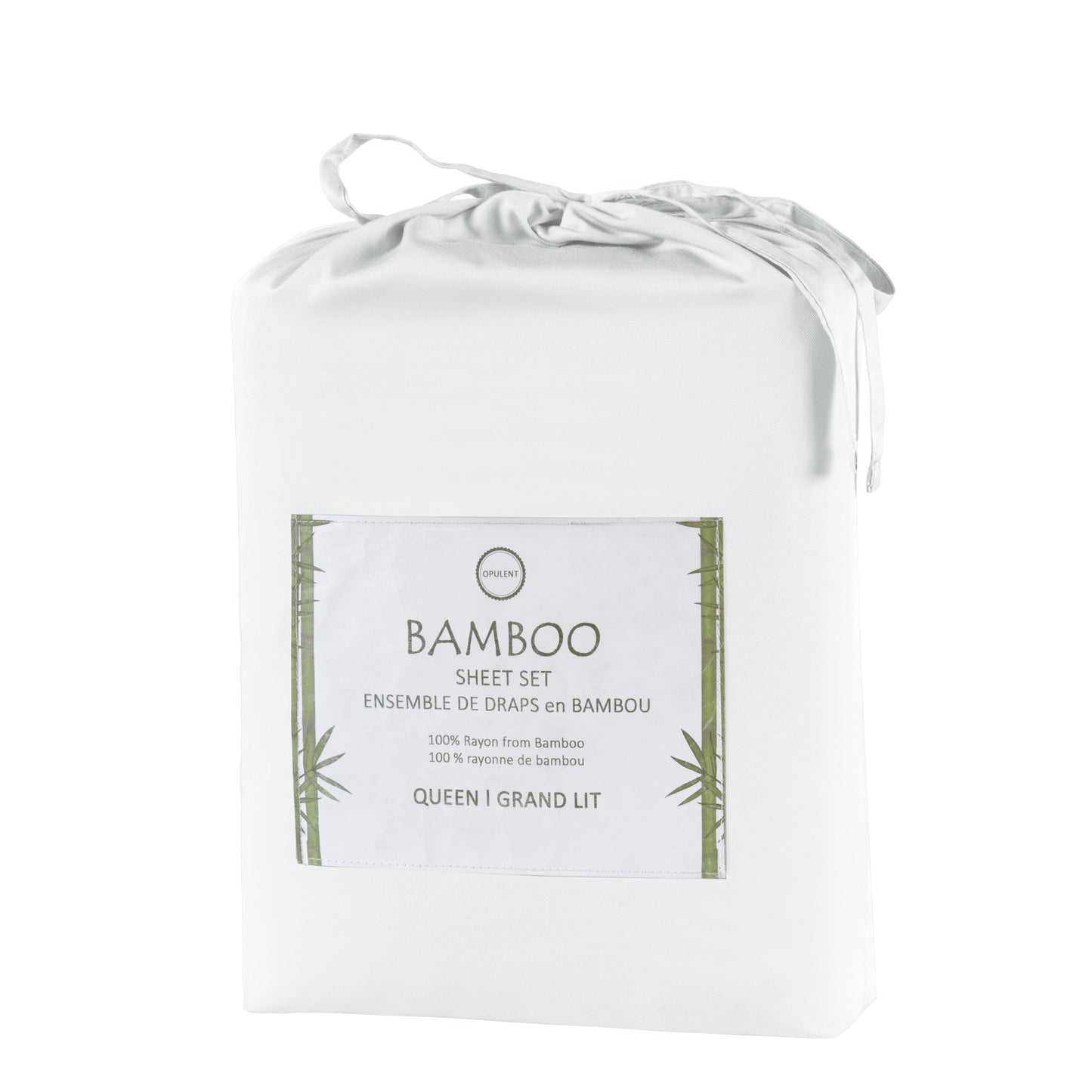 Bamboo sheet set packaging on a white background