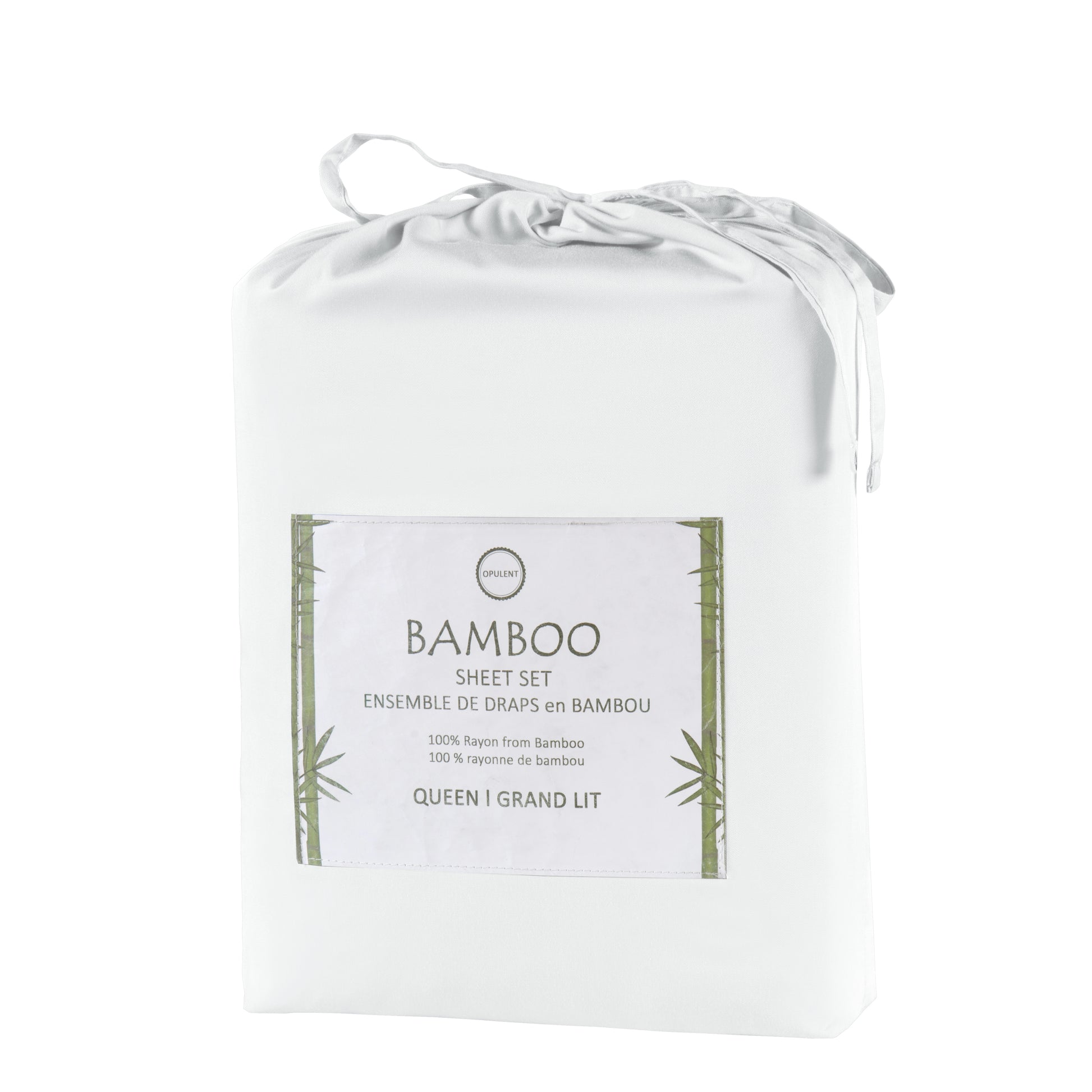 Bamboo sheet set packaging on a white background
